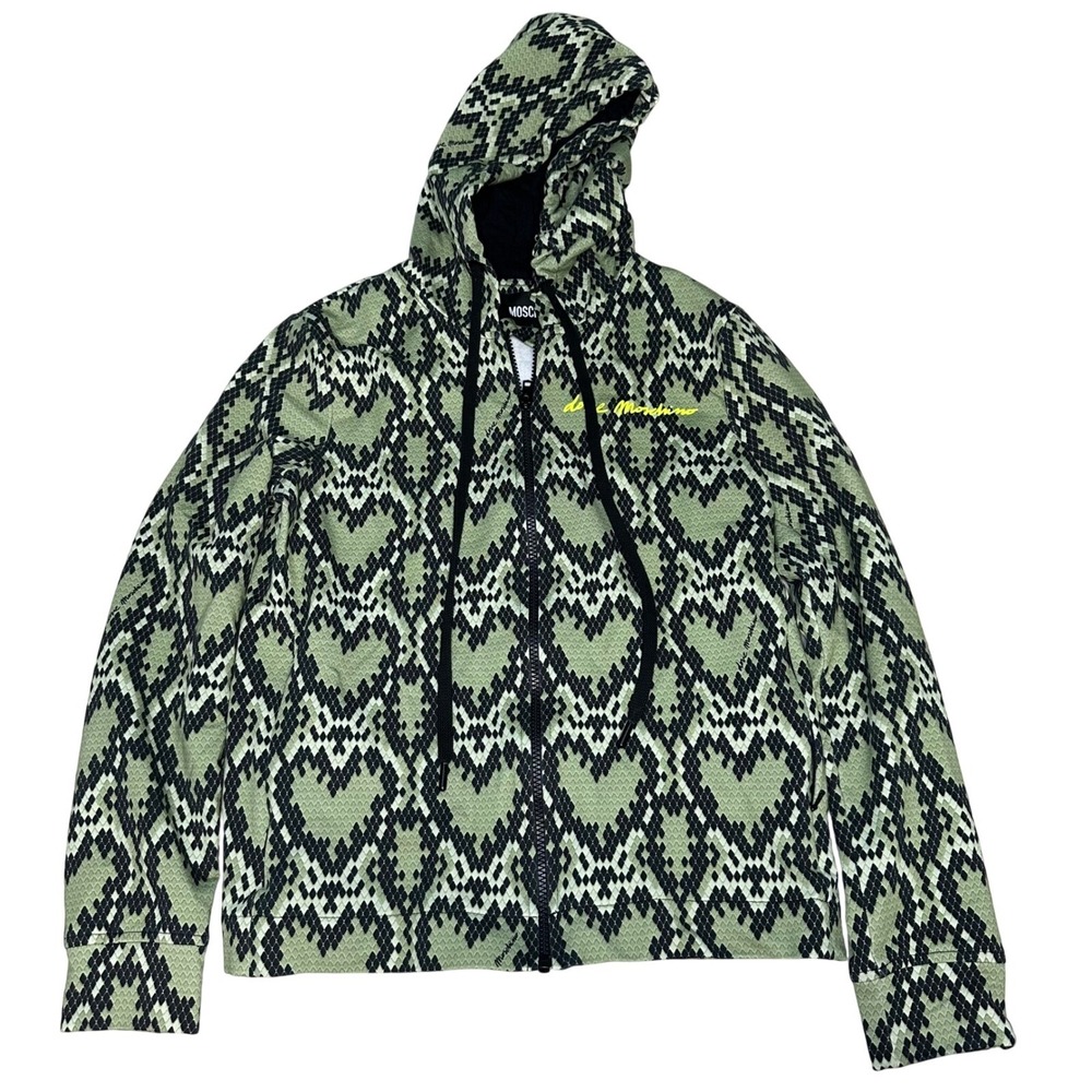 Love Moschino streetwear y2k‎ zip up hoodie snake skin hearts green black size 6
